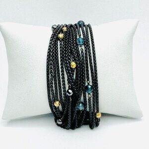 David Yurman Topaz, Hematine and 18K Gold Bead Mutlistrand Bracelet